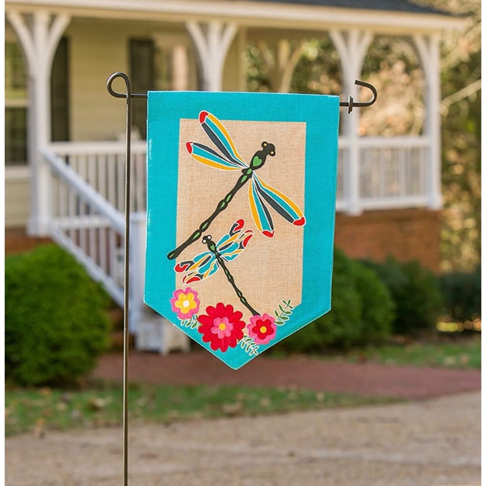 Evergreen Flag Blue Dragonflies garden burlap flag